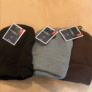 Bundle of 3 NWT Men's Black, Gray, and Brown Sherpa lined beanies